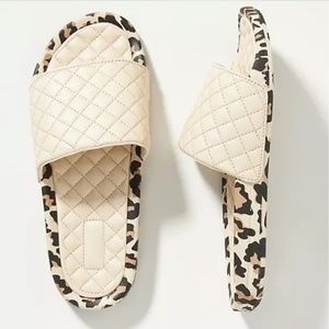 new Athletic Propulsion Lab APL Lusso slide leopard print cream quilted size 6